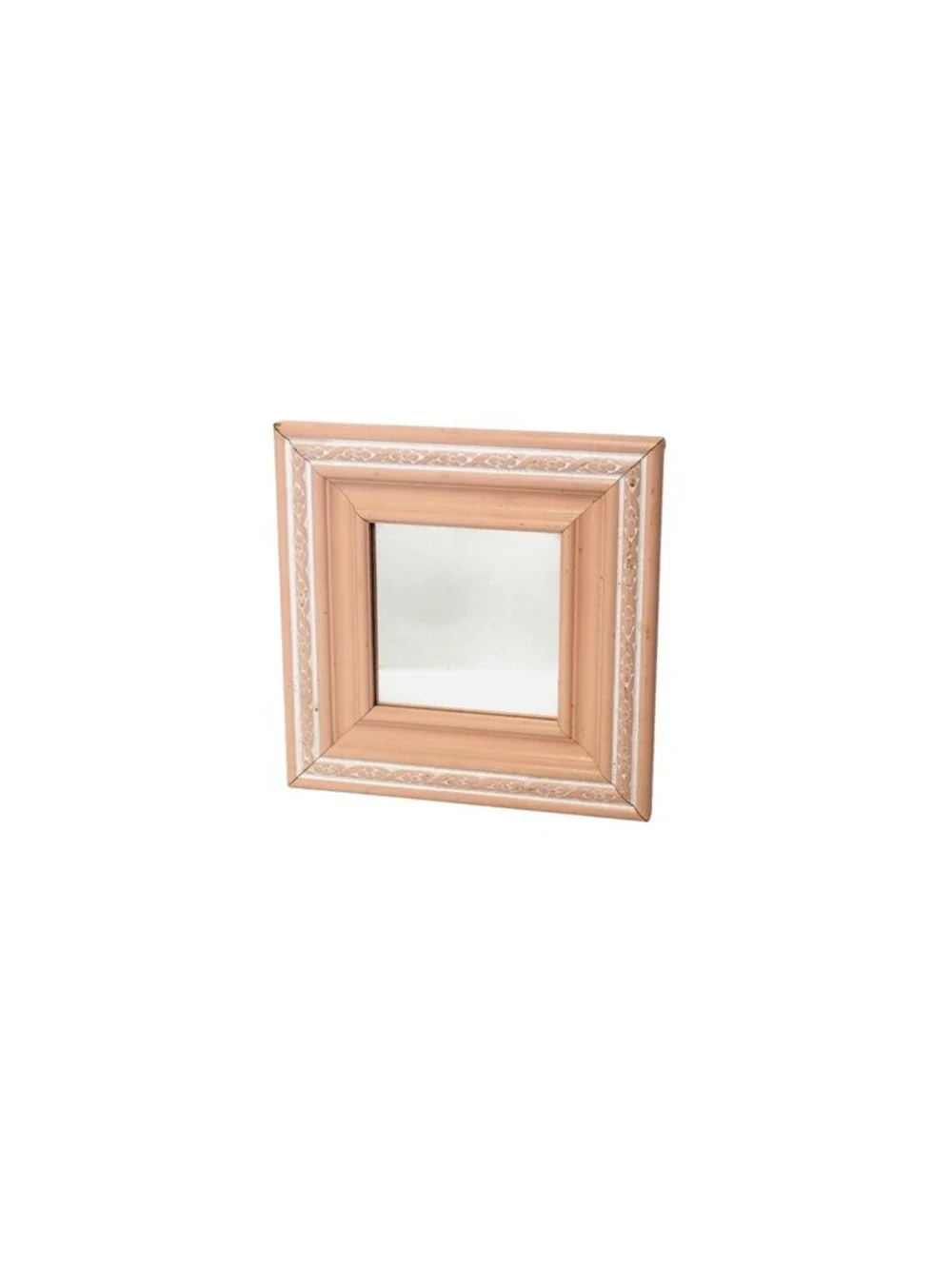 Vintage Pink Wood Framed Square Mirrors, Shabby Chic Floral Trim Set
